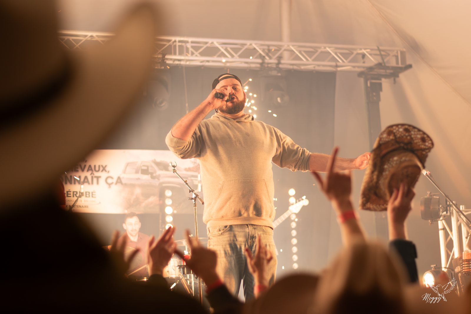 Un chanteur sur scène devant le public du Festival.